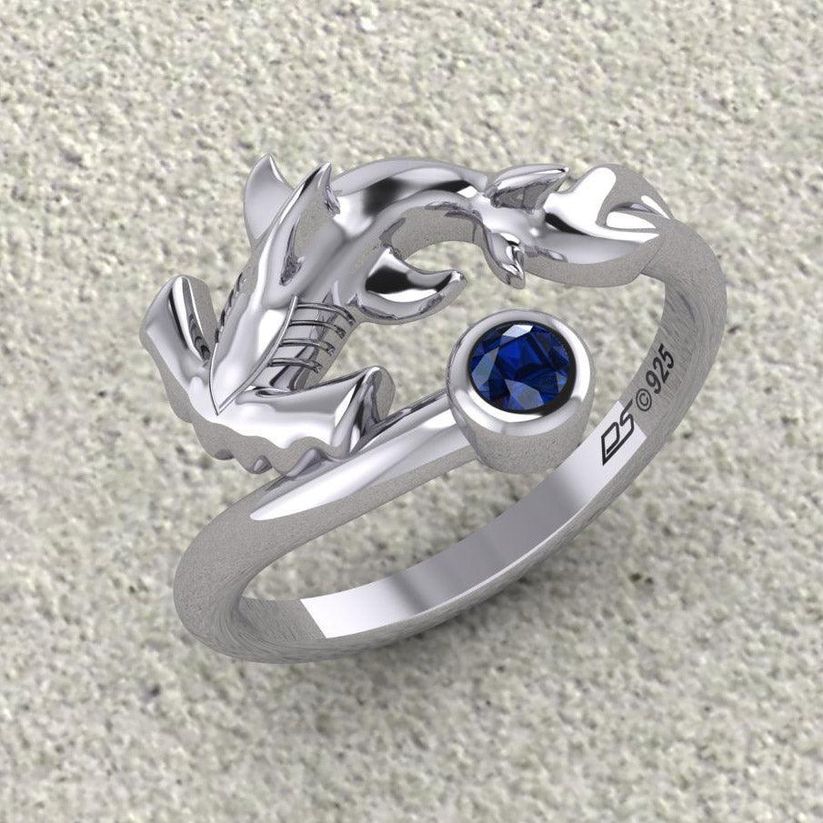 Hammerhead Shark Silver Ring with Gemstone TRI2427
