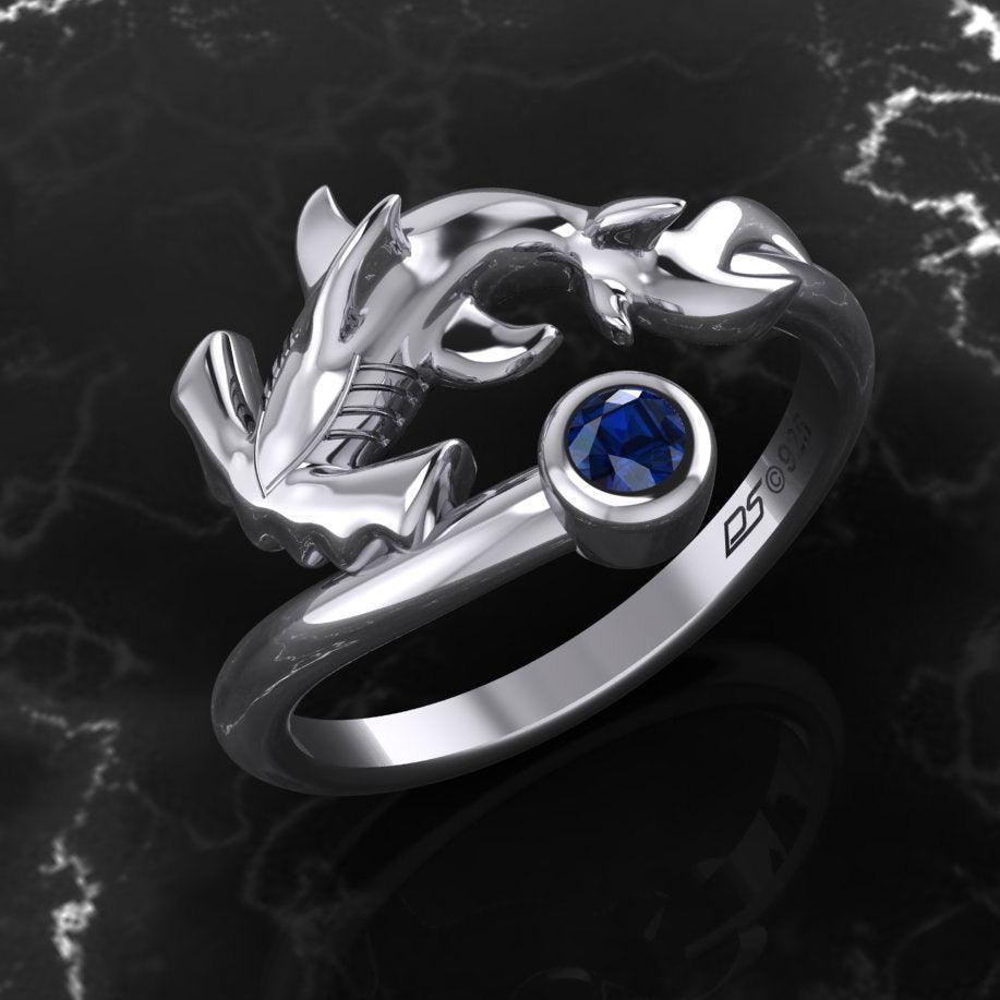 Hammerhead Shark Silver Ring with Gemstone TRI2427