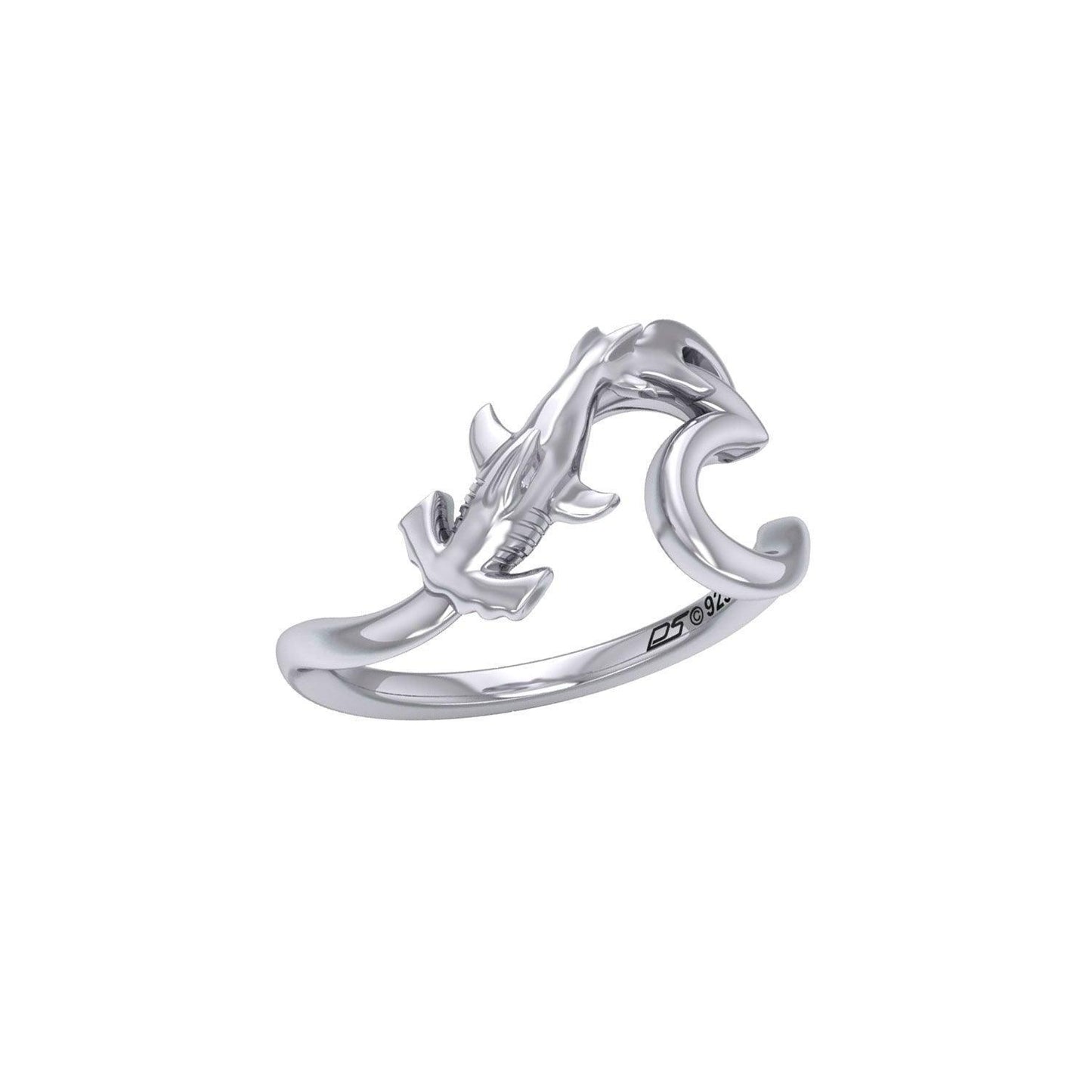 Hammerhead Shark with Wave Silver Ring TRI2428
