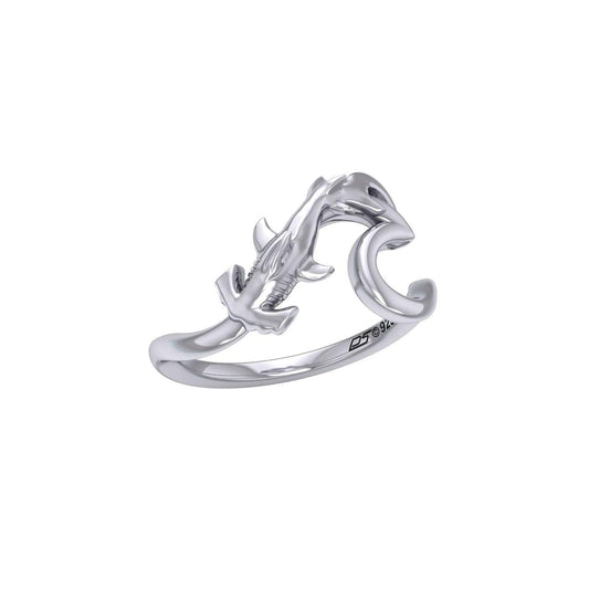 Hammerhead Shark with Wave Silver Ring TRI2428