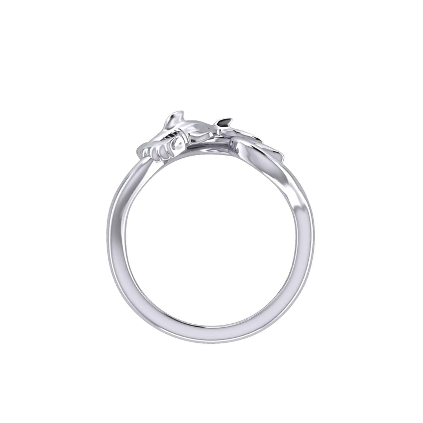 Hammerhead Shark with Wave Silver Ring TRI2428