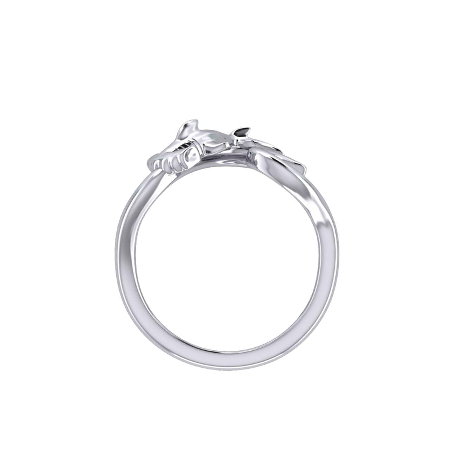 Hammerhead Shark with Wave Silver Ring TRI2428