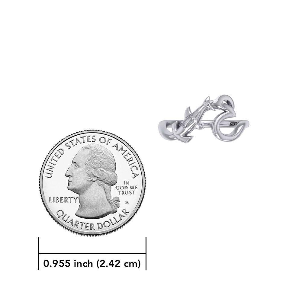 Hammerhead Shark with Wave Silver Ring TRI2428