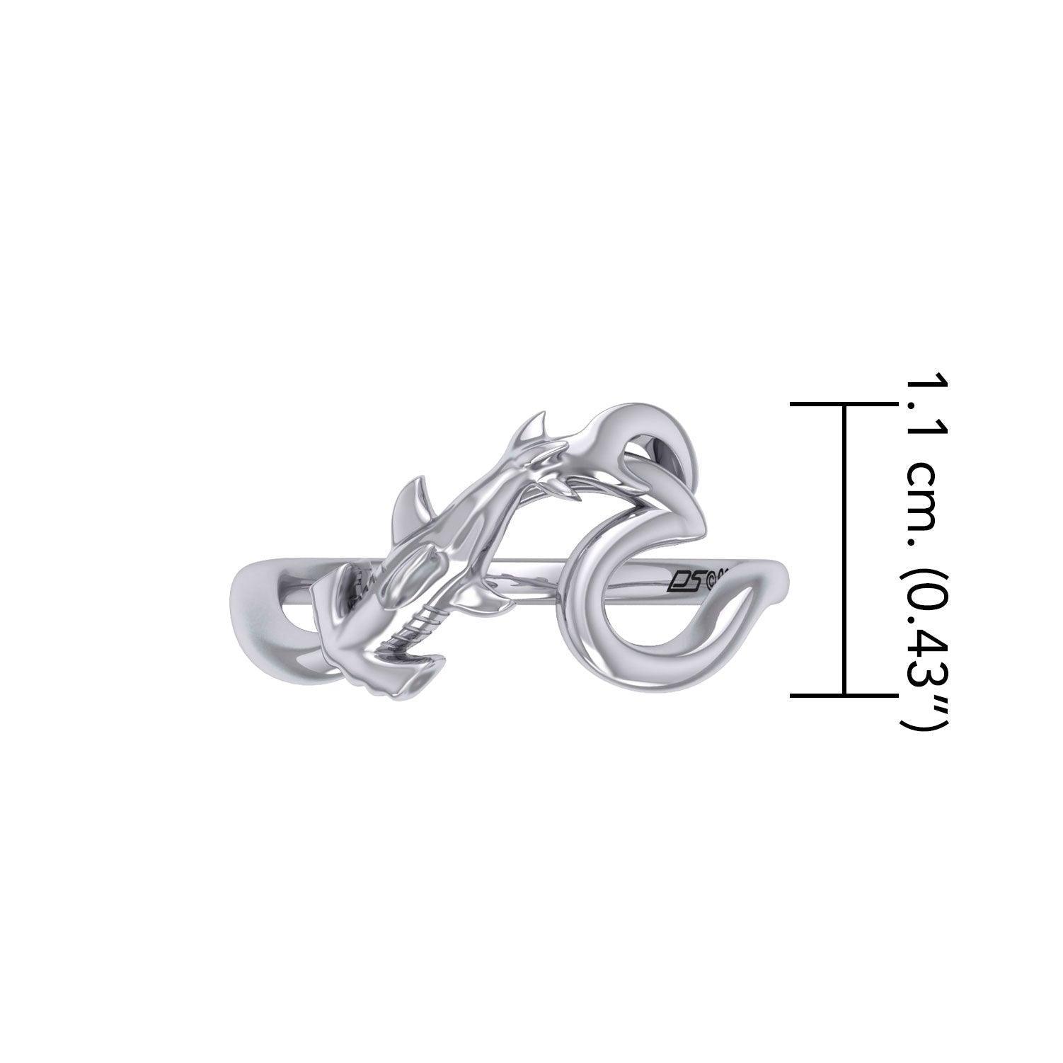 Hammerhead Shark with Wave Silver Ring TRI2428 - peterstone.dropshipping