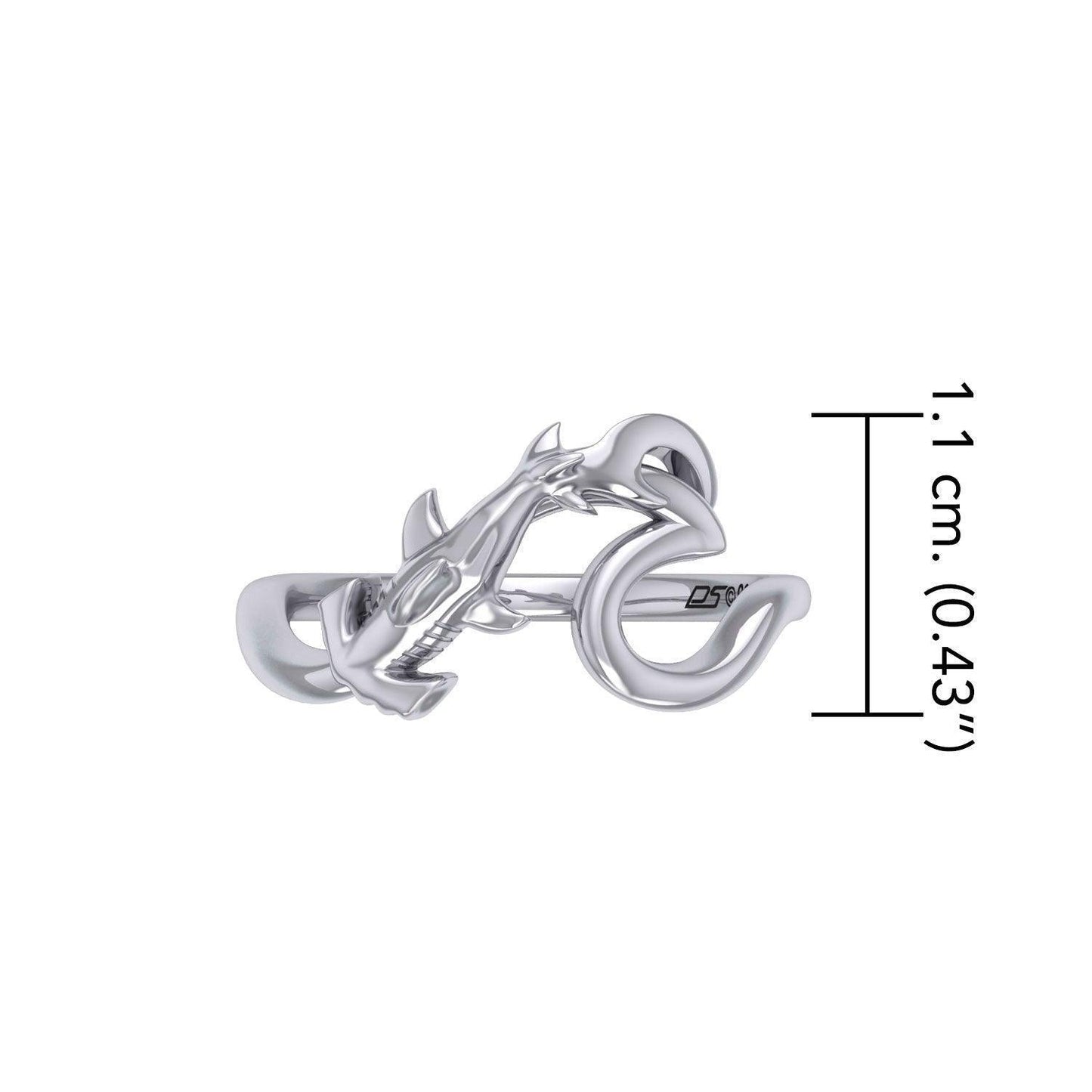 Hammerhead Shark with Wave Silver Ring TRI2428