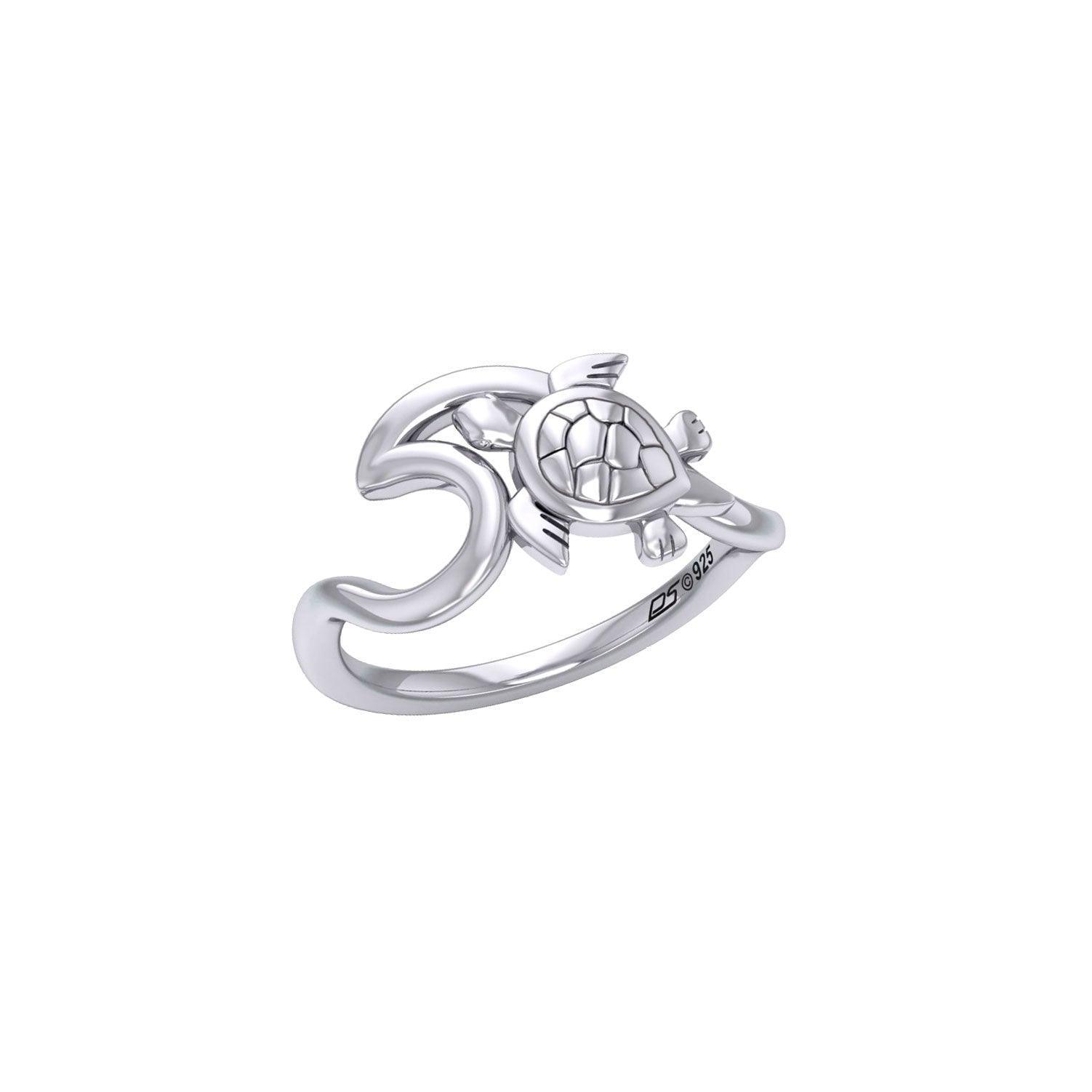 Turtle with Wave Silver Ring TRI2429 - peterstone.dropshipping