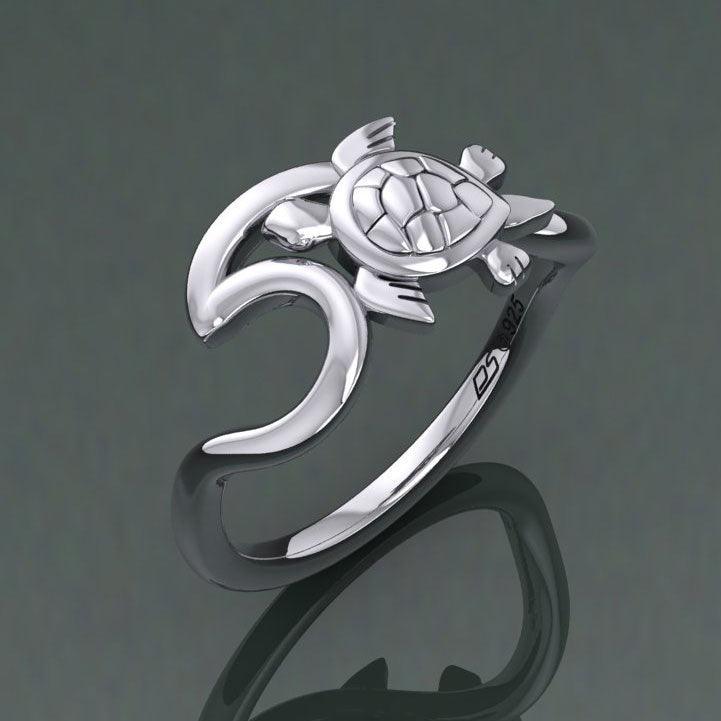 Turtle with Wave Silver Ring TRI2429 - peterstone.dropshipping