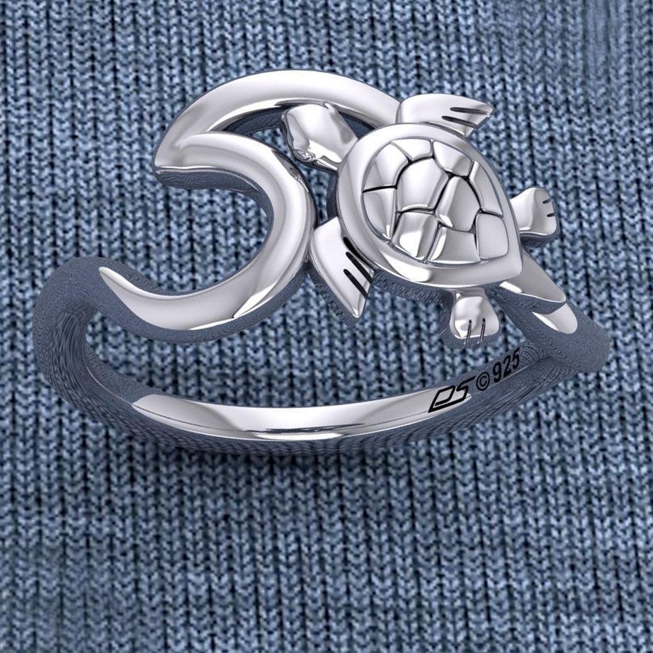 Turtle with Wave Silver Ring TRI2429 - peterstone.dropshipping