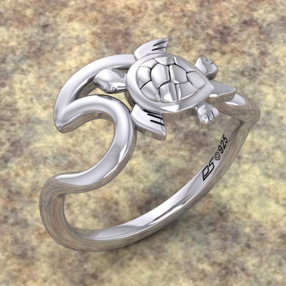 Turtle with Wave Silver Ring TRI2429 - peterstone.dropshipping