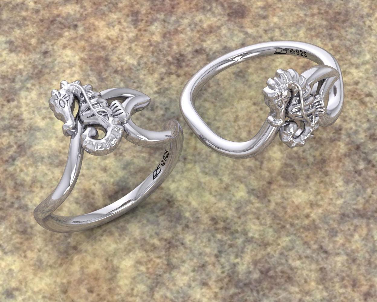 Seahorse with Wave Silver Ring TRI2430