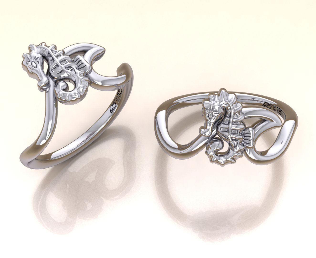 Seahorse with Wave Silver Ring TRI2430