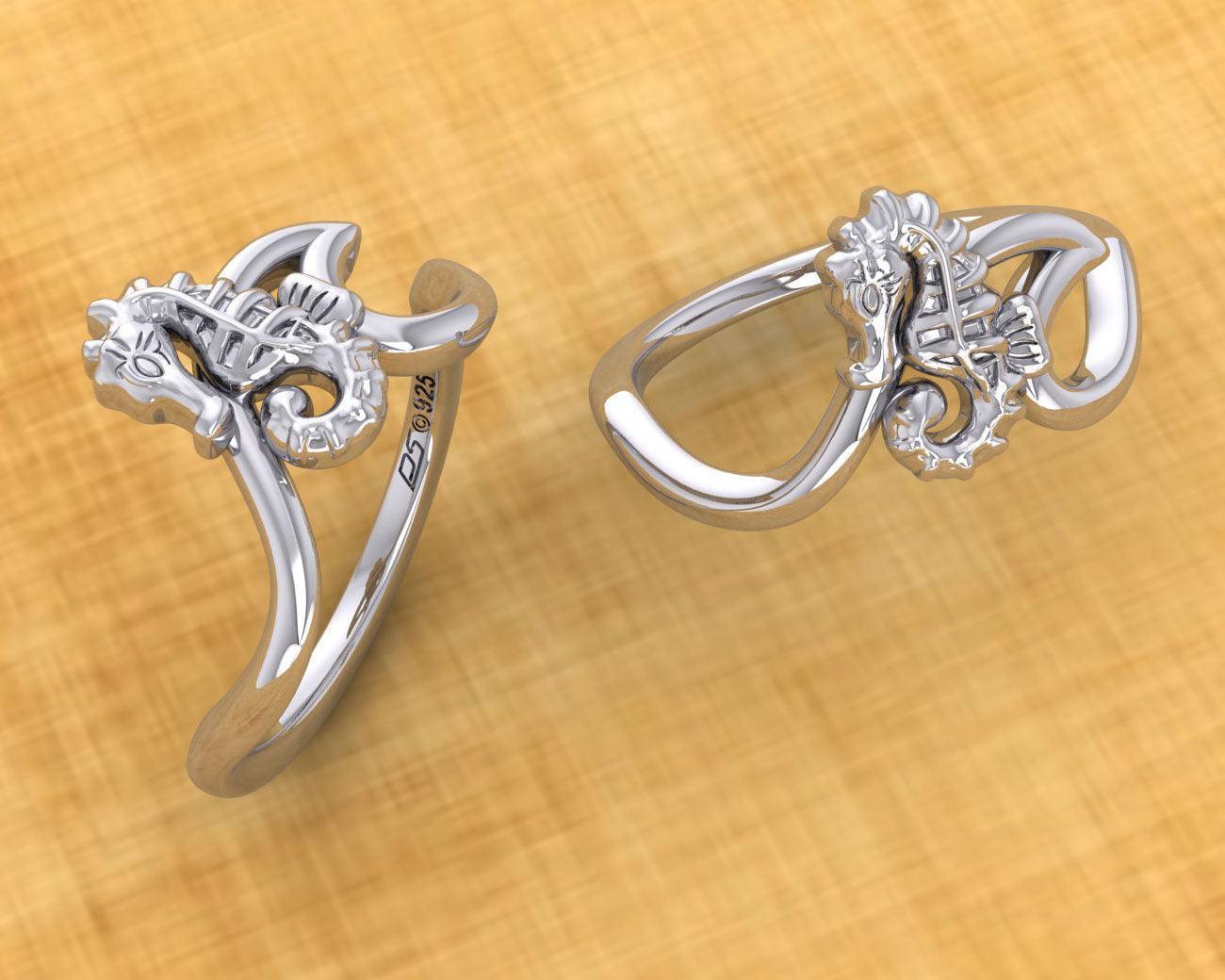 Seahorse with Wave Silver Ring TRI2430