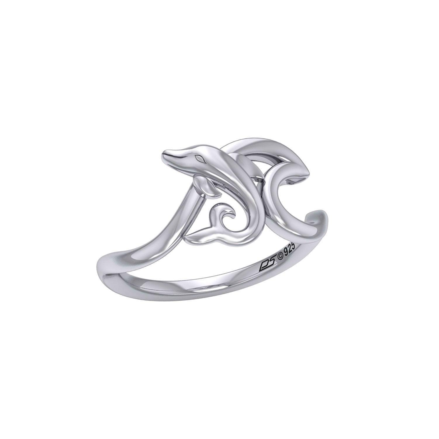 Dolphin with Wave Silver Ring TRI2431