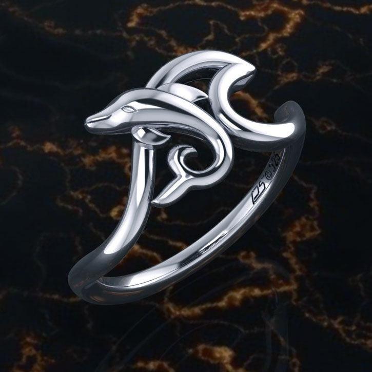 Dolphin with Wave Silver Ring TRI2431