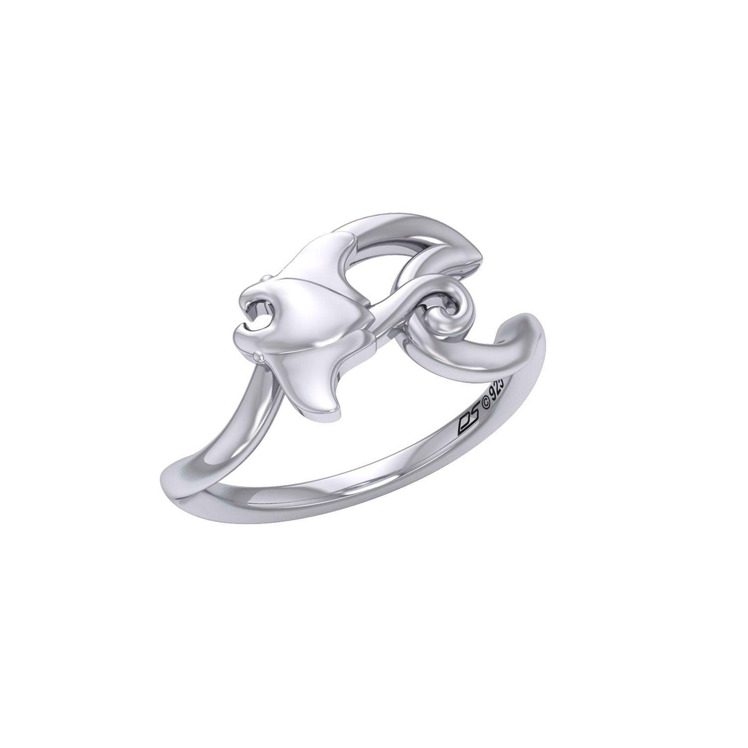 Manta Ray With Wave Silver Ring TRI2432 - peterstone.dropshipping