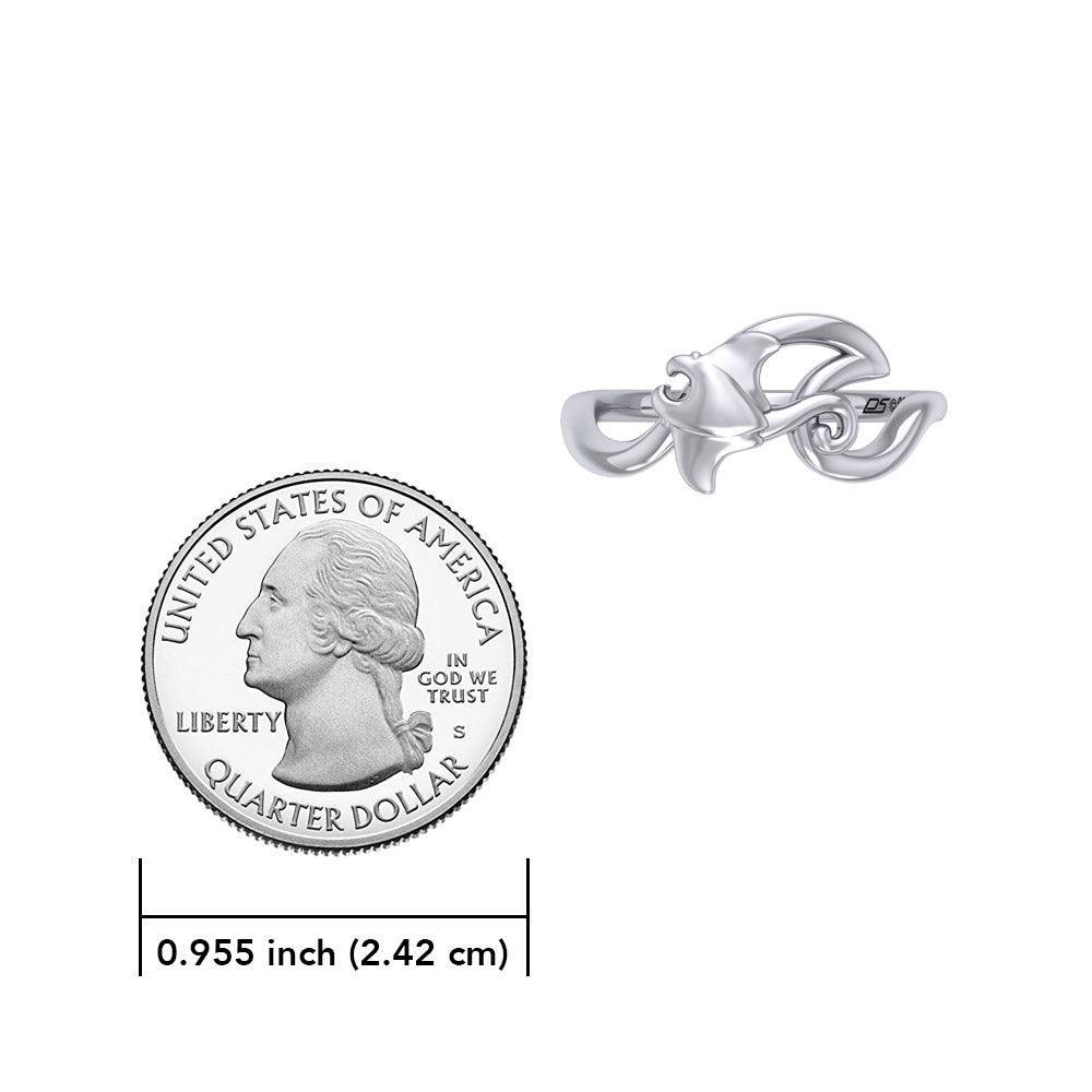 Manta Ray With Wave Silver Ring TRI2432 - peterstone.dropshipping