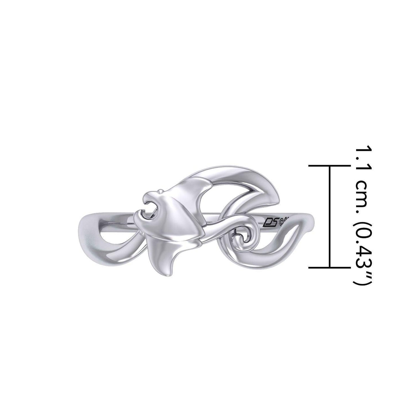 Manta Ray With Wave Silver Ring TRI2432 - peterstone.dropshipping