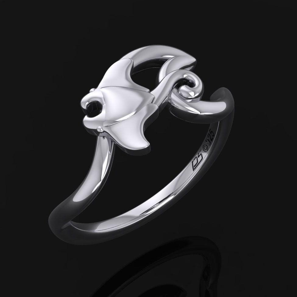 Manta Ray With Wave Silver Ring TRI2432 - peterstone.dropshipping