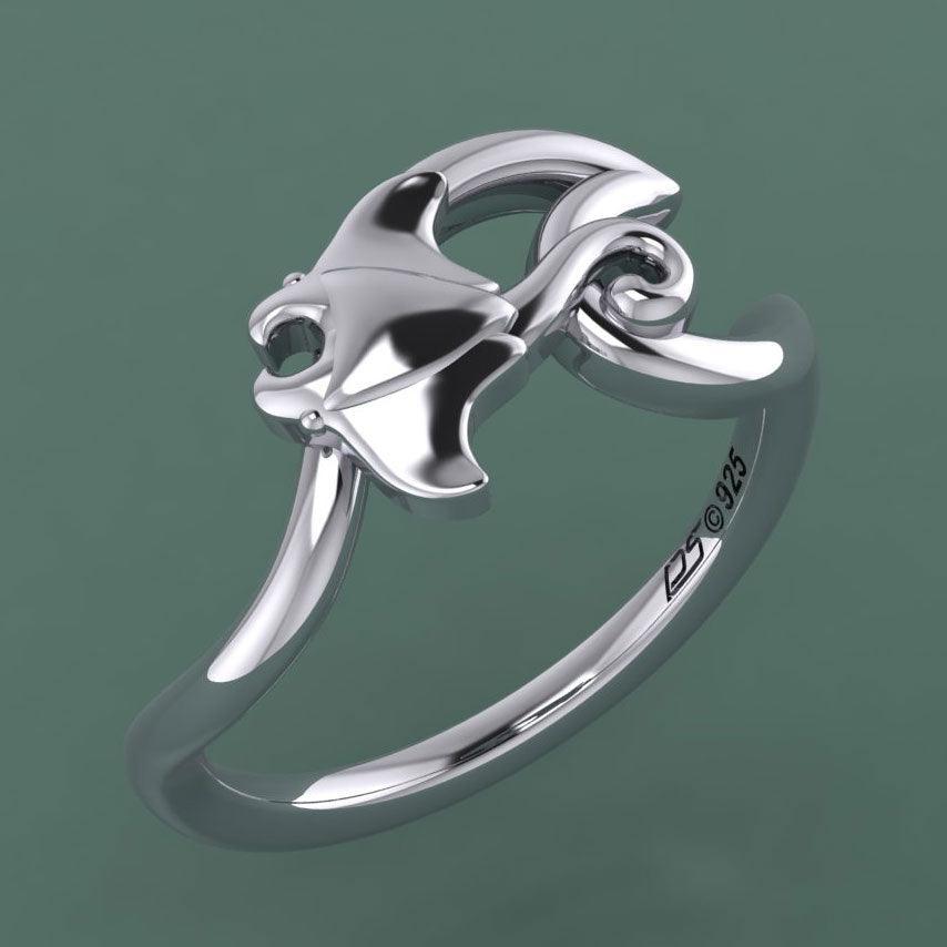 Manta Ray With Wave Silver Ring TRI2432 - peterstone.dropshipping