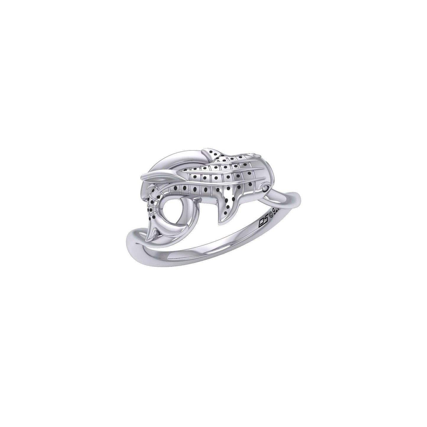 Whale Shark with Wave Silver Wrap Ring TRI2433 - Wholesale Jewelry