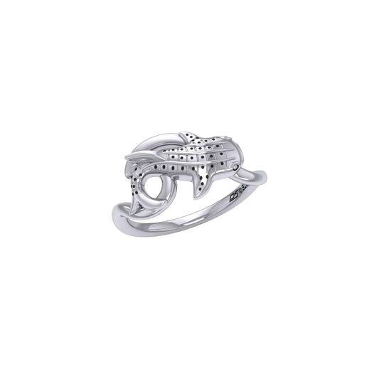 Whale Shark with Wave Silver Wrap Ring TRI2433 - Wholesale Jewelry