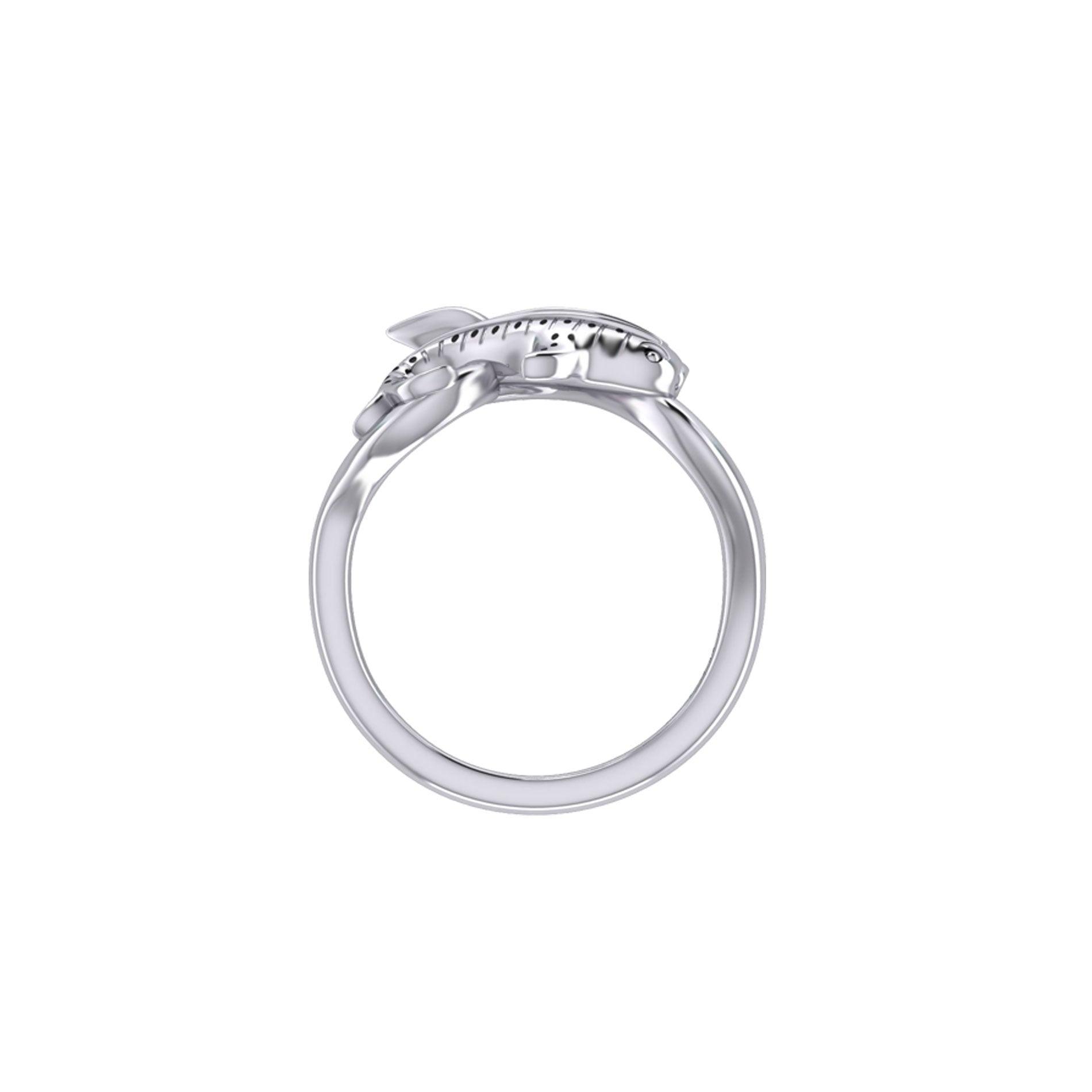 Whale Shark with Wave Silver Wrap Ring TRI2433 - Wholesale Jewelry