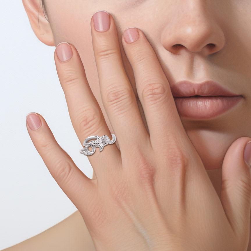 Whale Shark with Wave Silver Wrap Ring TRI2433 - Wholesale Jewelry