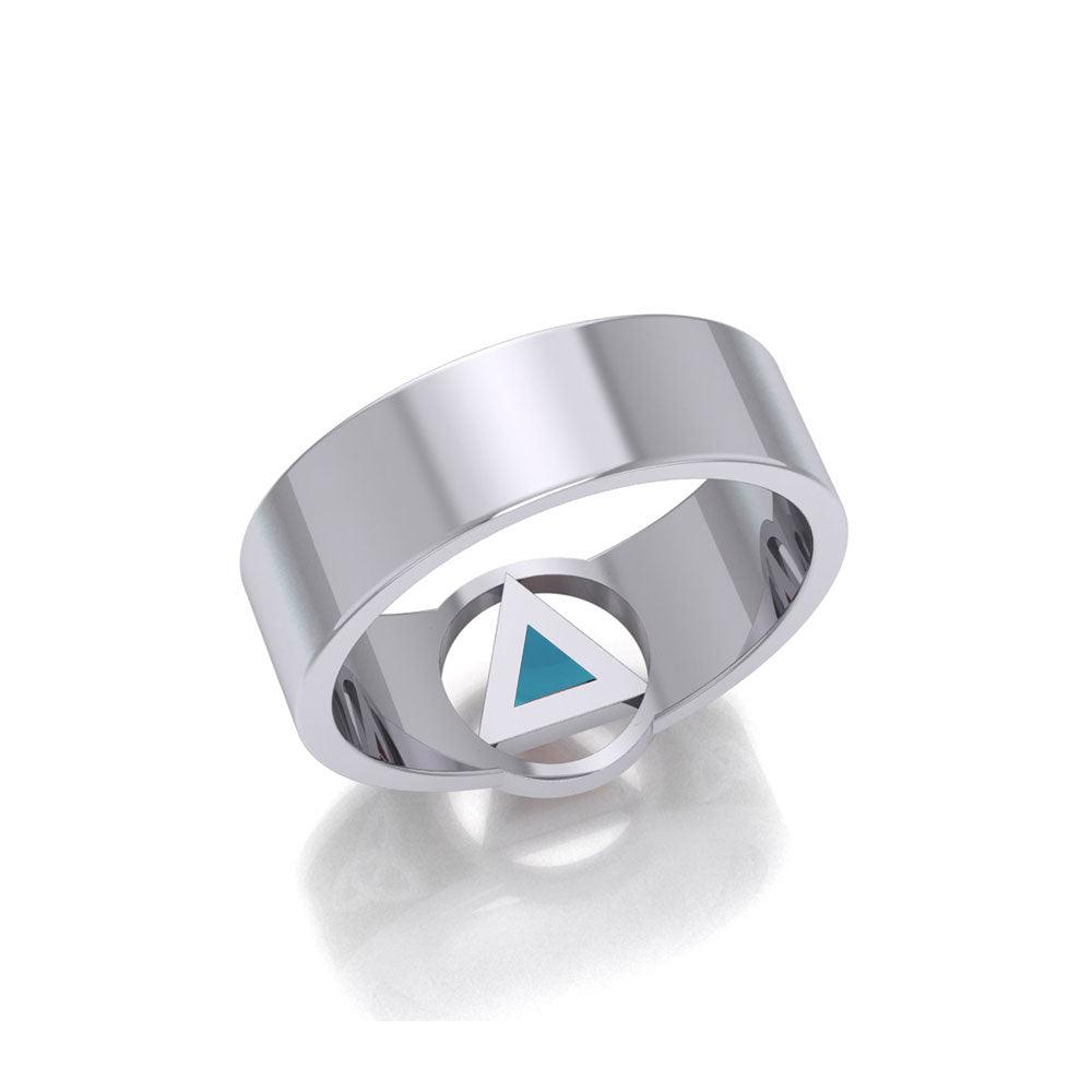 Silver Celtic Trinity Knot Mens Ring With Inlaid Recovery Symbol From AA Recovery Collection Sterling Silver 925 by TRI2434