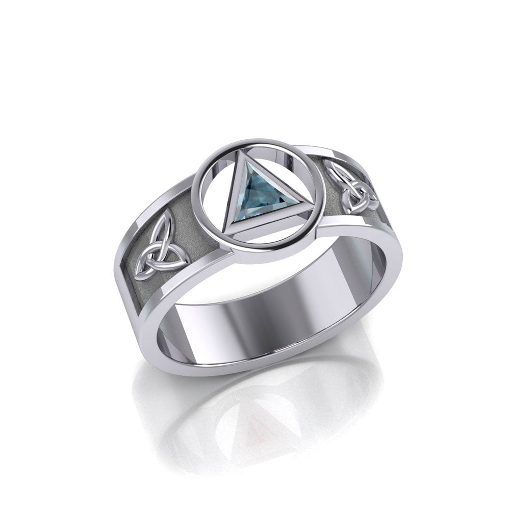 Sterling Silver Celtic Trinity Knot Mens Ring With Inlaid Recovery Symbol From AA Recovery Collection Sterling Silver TRI2434