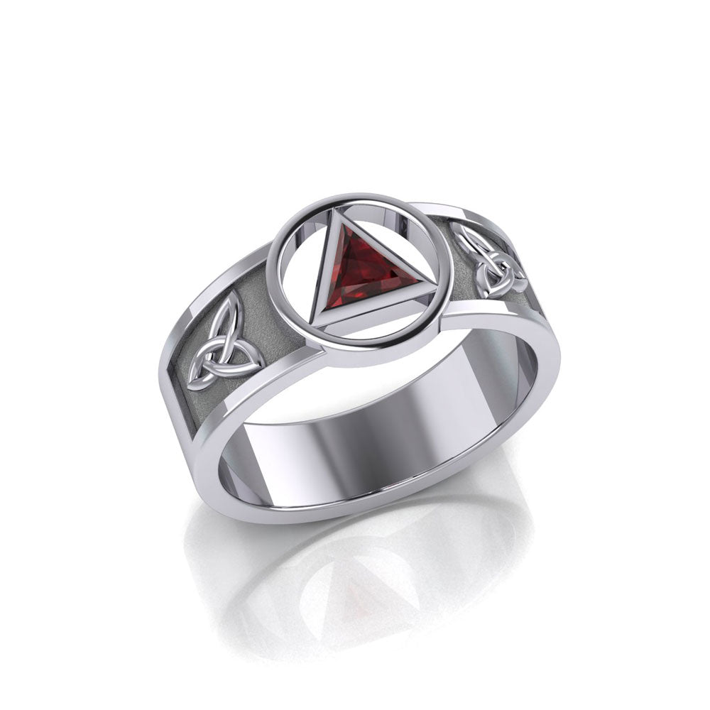 Sterling Silver Celtic Trinity Knot Mens Ring With Inlaid Recovery Symbol From AA Recovery Collection Sterling Silver TRI2434