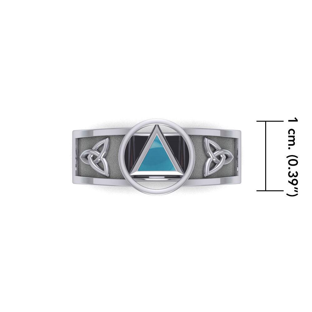 Silver Celtic Trinity Knot Mens Ring With Inlaid Recovery Symbol From AA Recovery Collection Sterling Silver 925 by TRI2434