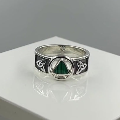 Silver Celtic Trinity Knot Mens Ring With Inlaid Recovery Symbol From AA Recovery Collection Sterling Silver 925 by TRI2434