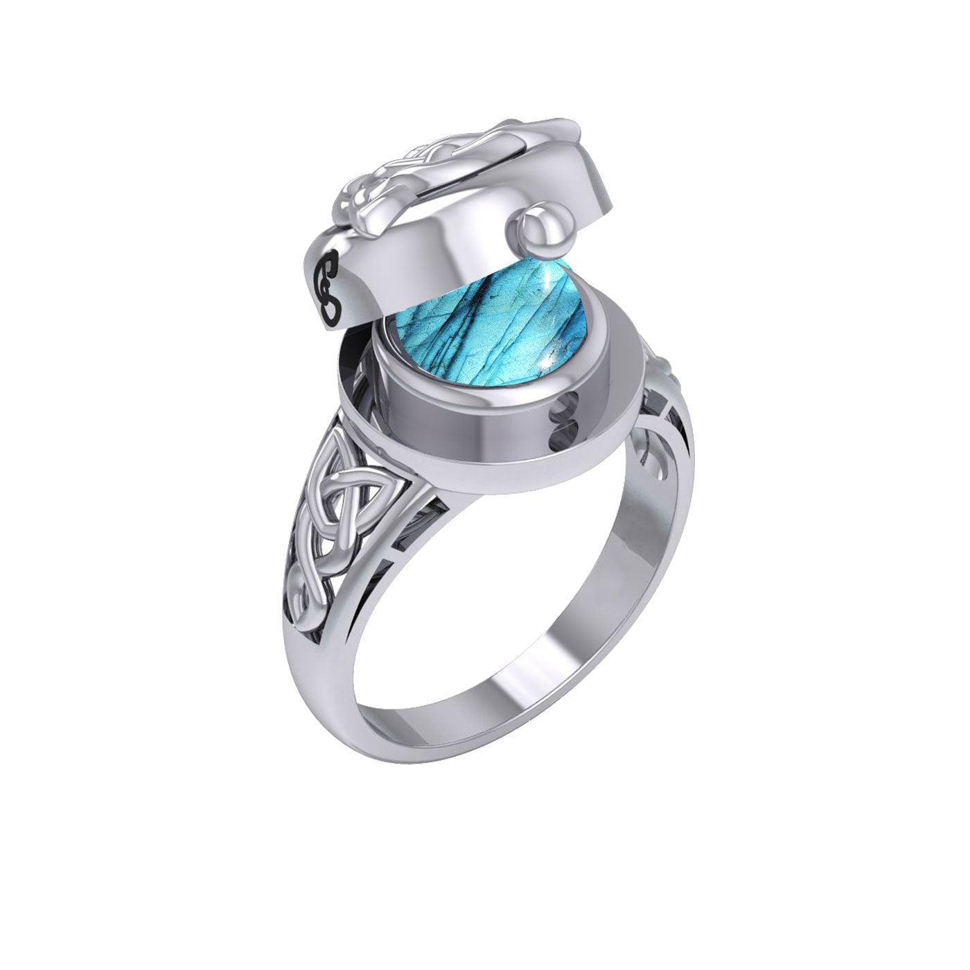 The Celtic Triquetra Silver Locket Ring with Gemstone TRI2436