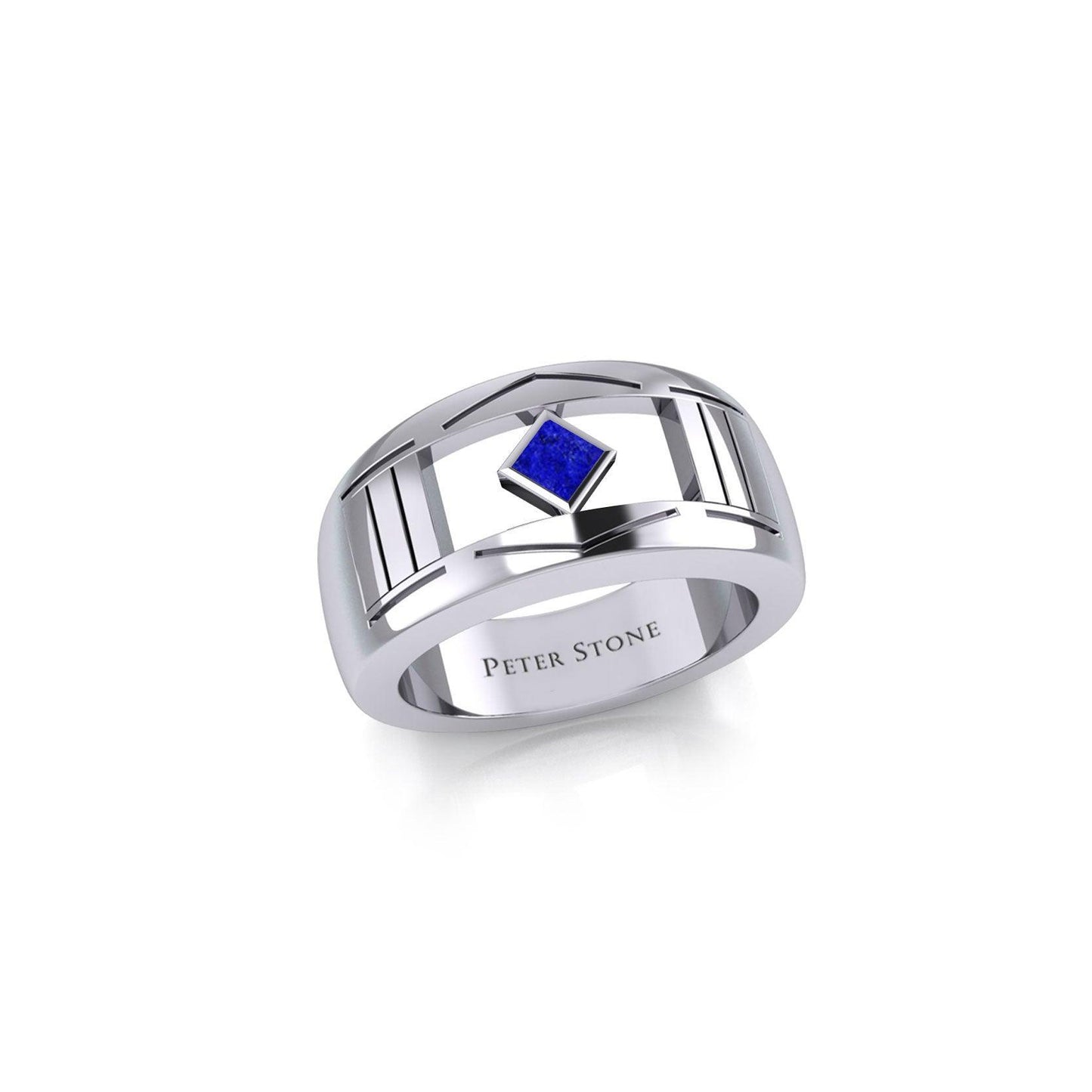 The Modern Silver Band Ring with Square Gemstone NA Symbol TRI2437