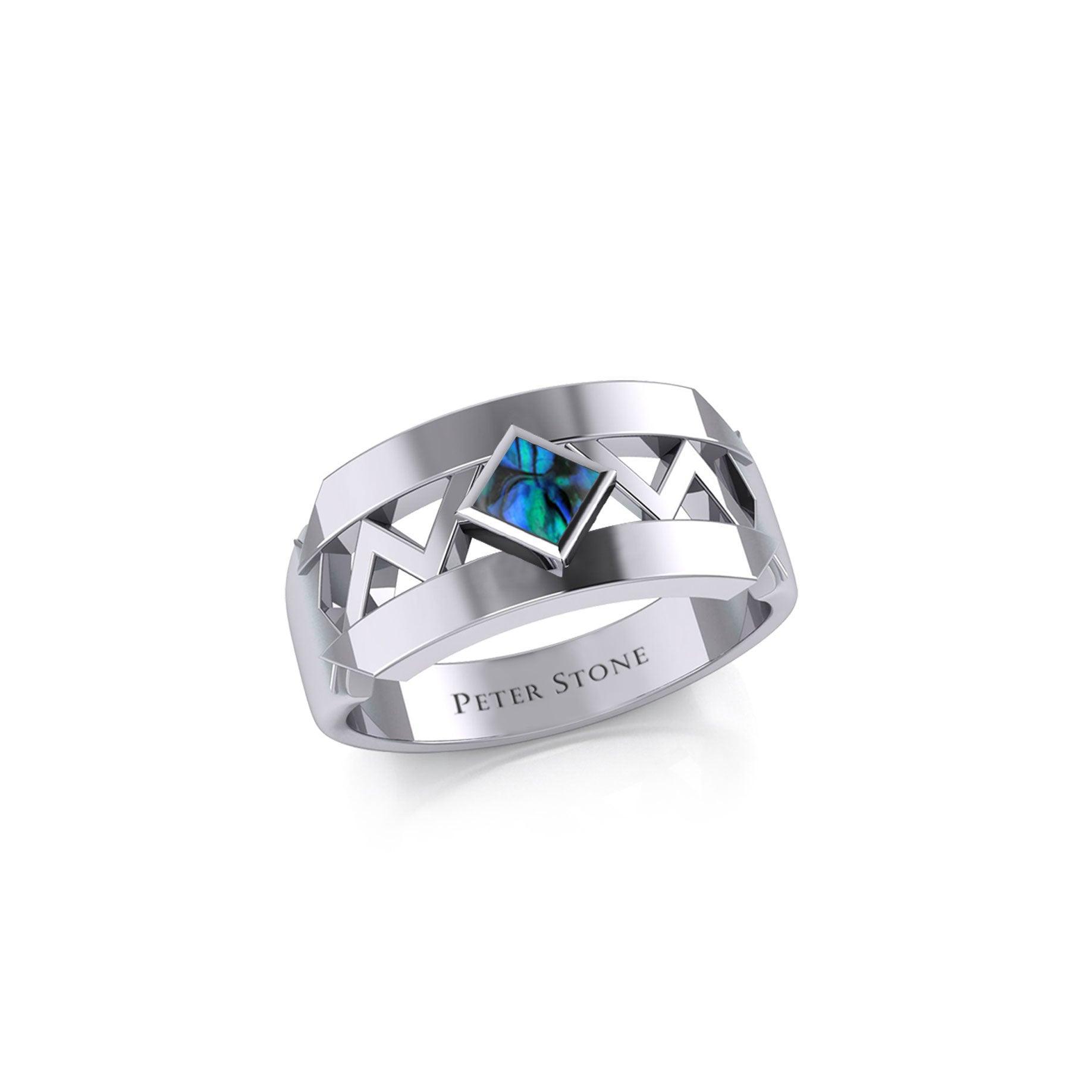 The Modern Zigzag Silver Band Ring with Square Gemstone NA Symbol TRI2438 - peterstone.dropshipping