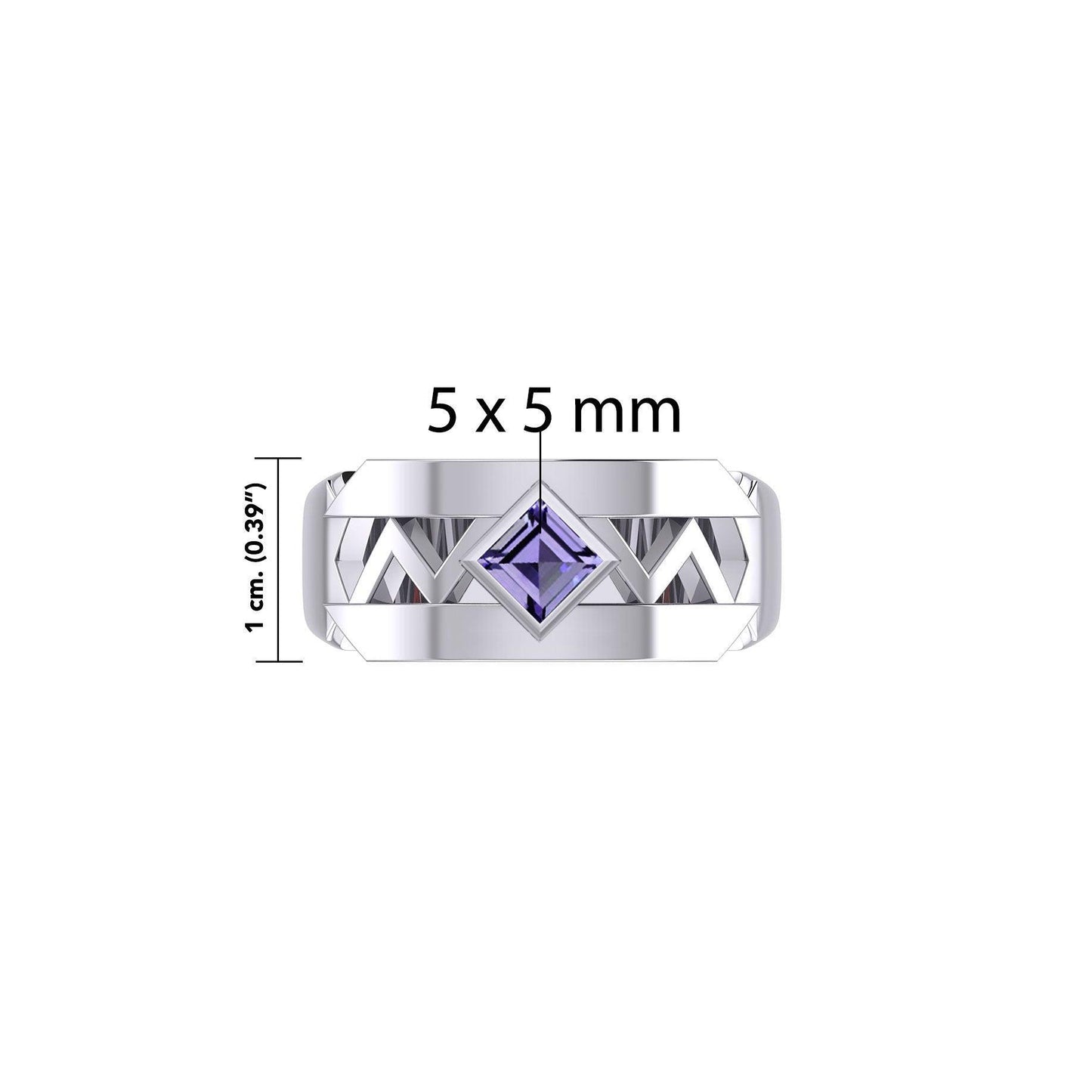 The Modern Zigzag Silver Band Ring with Square Gemstone NA Symbol TRI2438 - peterstone.dropshipping