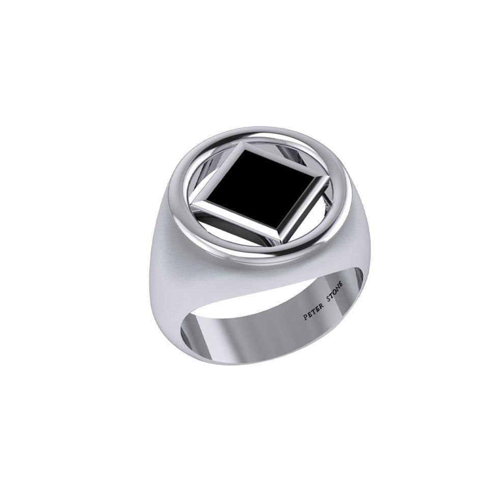 The Large Silver Ring with the NA Recovery Symbol Inlay Stone TRI2442