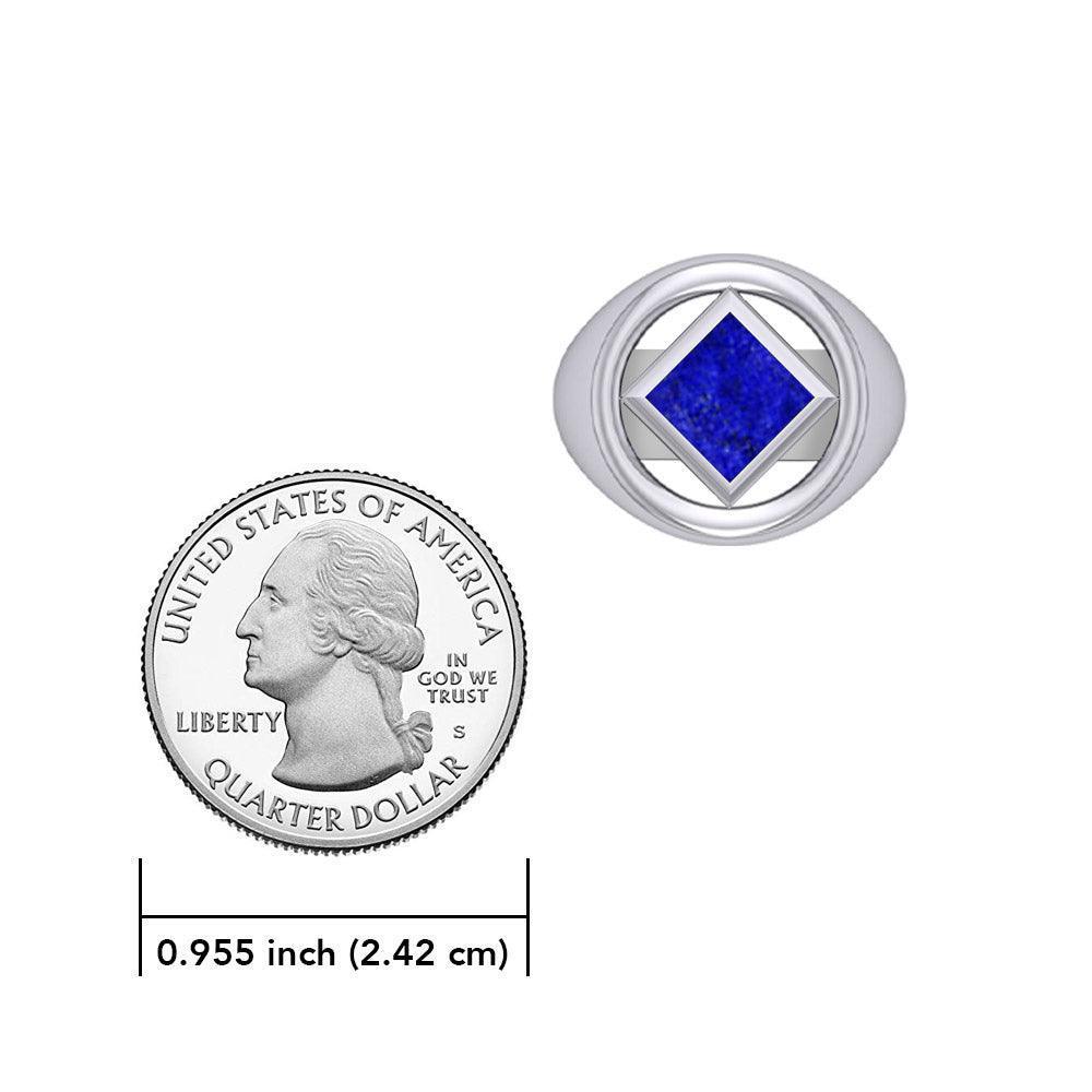 The Large Silver Ring with the NA Recovery Symbol Inlay Stone TRI2442