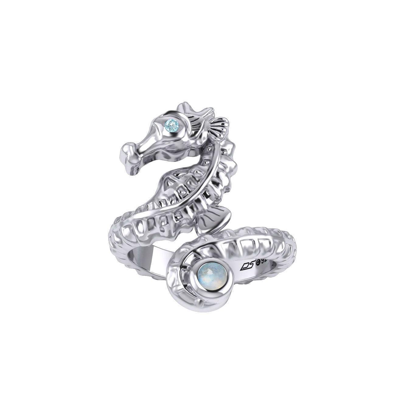 Seahorse with Gemstone Silver Wrap Ring TRI2443 - Wholesale Jewelry