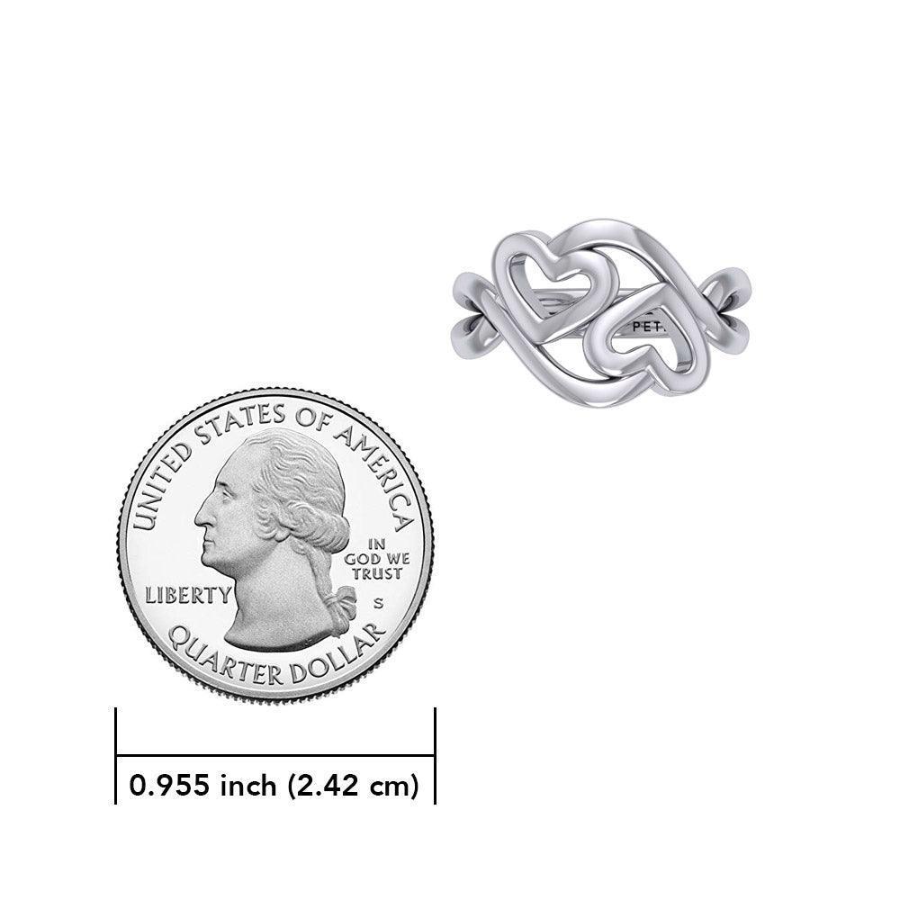 Double Heart Silver Puzzle Ring By Peter Stone Jewelry TRI2464