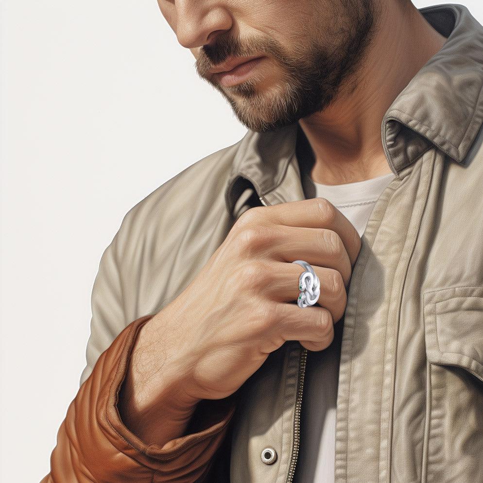 Sterling silver Tight in the knot snaking ring Oberon & Rhiannon Zell wedding Men rings Designed by Oberon Zell TRI2469 - Wholesale Jewelry