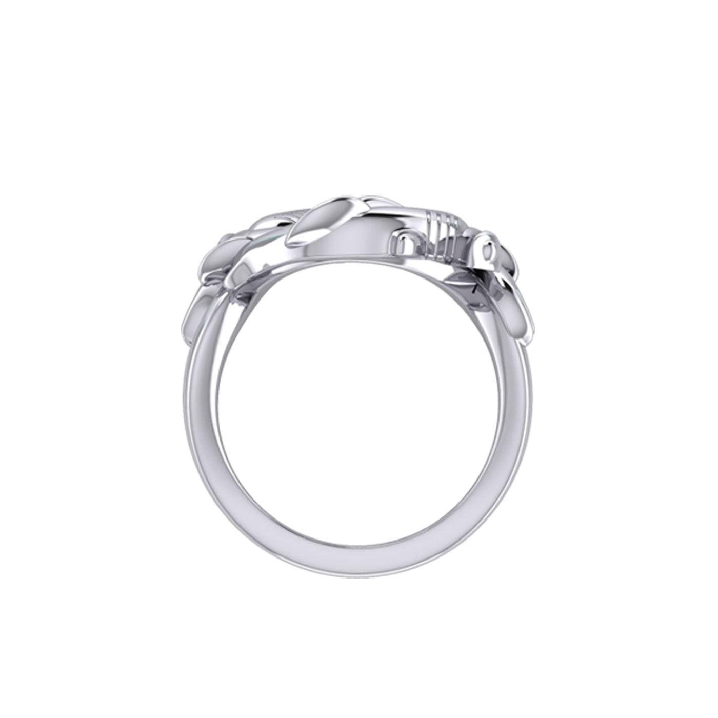 Enigma Fusion Sterling Silver Double-Hammer Headed Shark Puzzle Ring by Peter Stone TRI2470