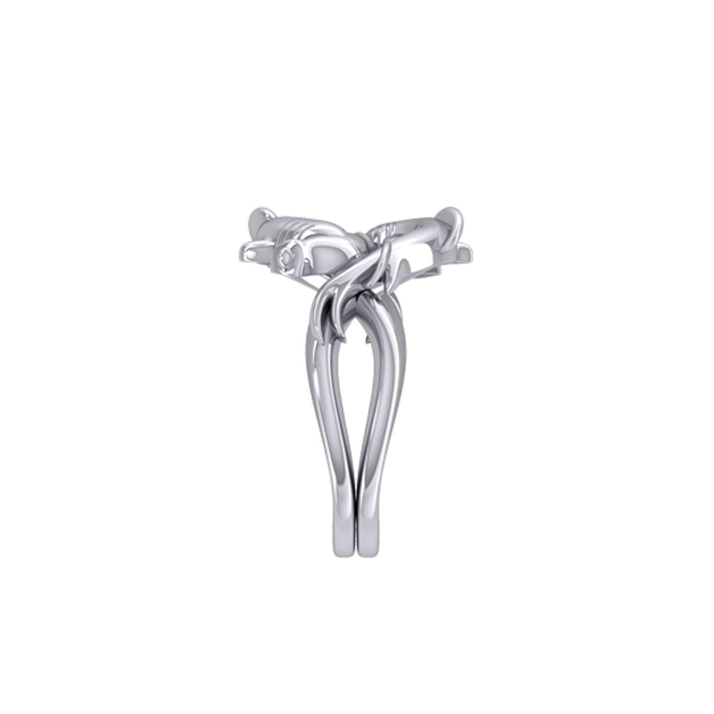 Enigma Fusion Sterling Silver Double-Hammer Headed Shark Puzzle Ring by Peter Stone TRI2470 - peterstone.dropshipping