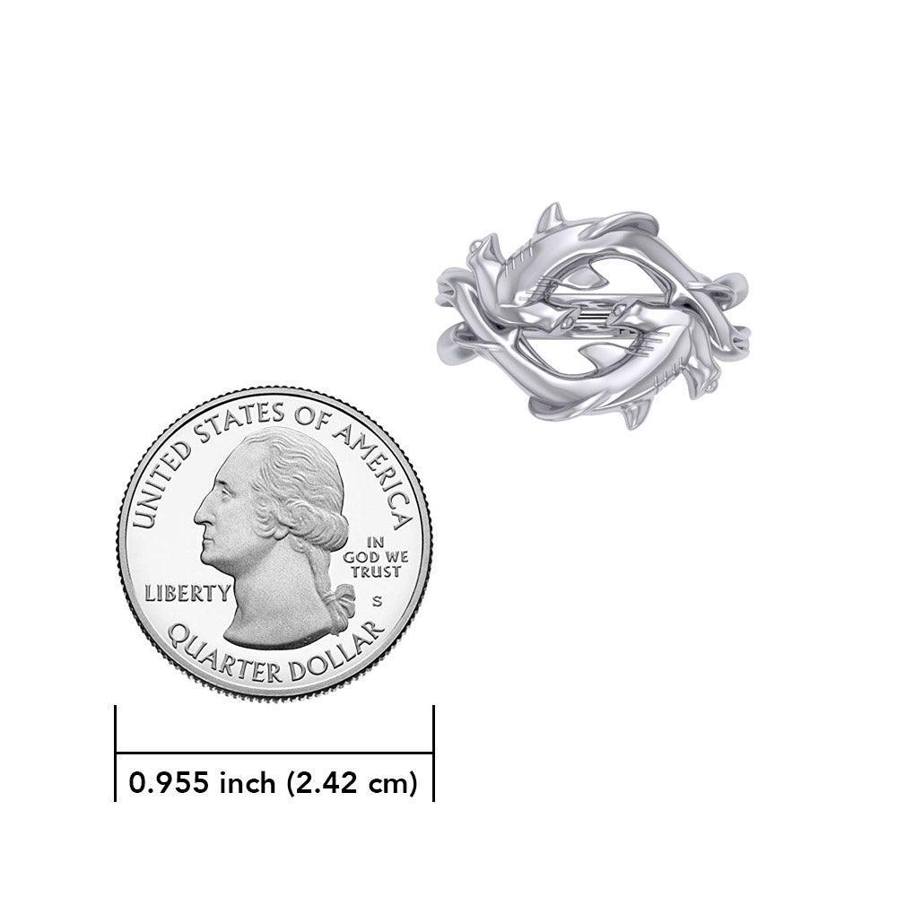 Enigma Fusion Sterling Silver Double-Hammer Headed Shark Puzzle Ring by Peter Stone TRI2470 - peterstone.dropshipping