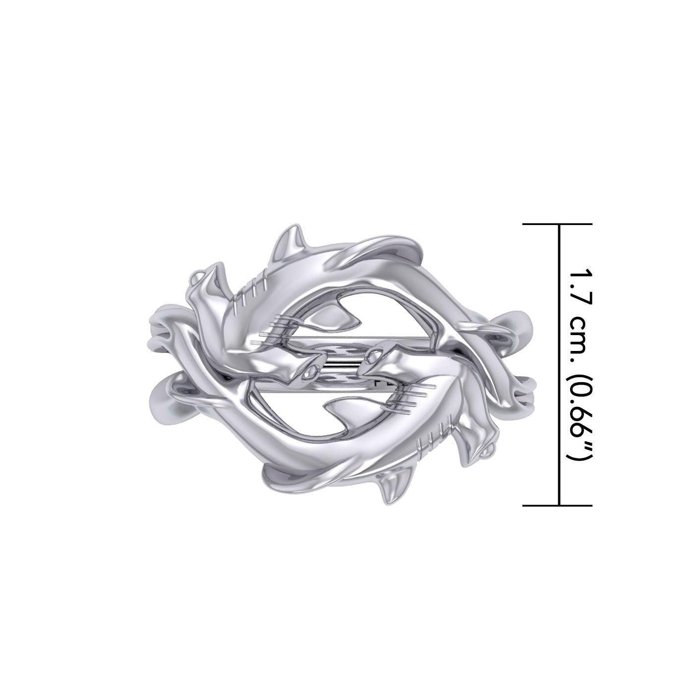 Enigma Fusion Sterling Silver Double-Hammer Headed Shark Puzzle Ring by Peter Stone TRI2470 - peterstone.dropshipping
