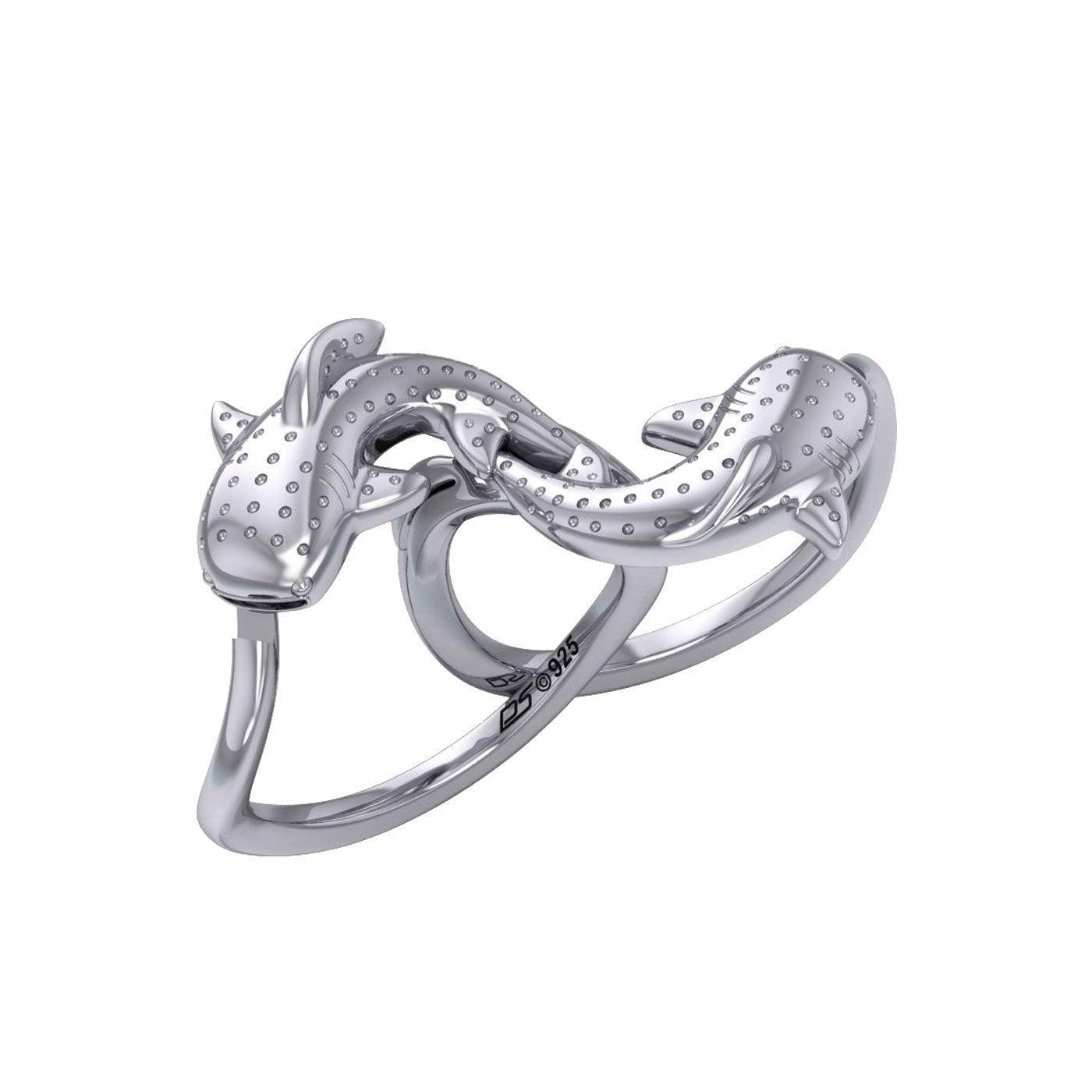 Marine Harmony Sterling Silver Whale Sharks Puzzle Ring by Peter Stone TRI2471