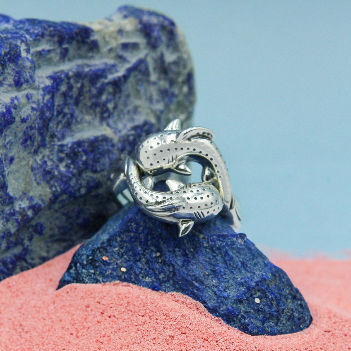 Marine Harmony Sterling Silver Whale Sharks Puzzle Ring by Peter Stone TRI2471 - Wholesale Jewelry