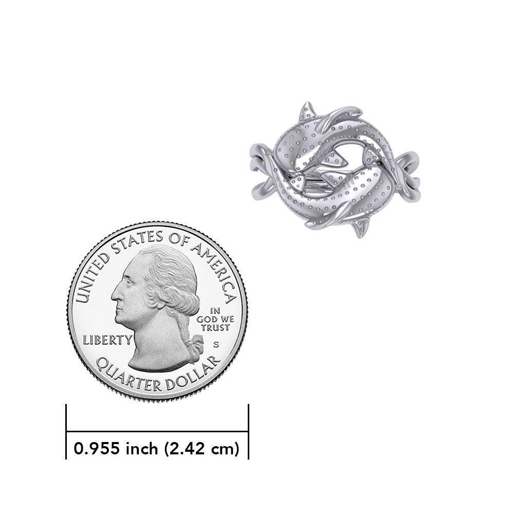 Marine Harmony Sterling Silver Whale Sharks Puzzle Ring by Peter Stone TRI2471
