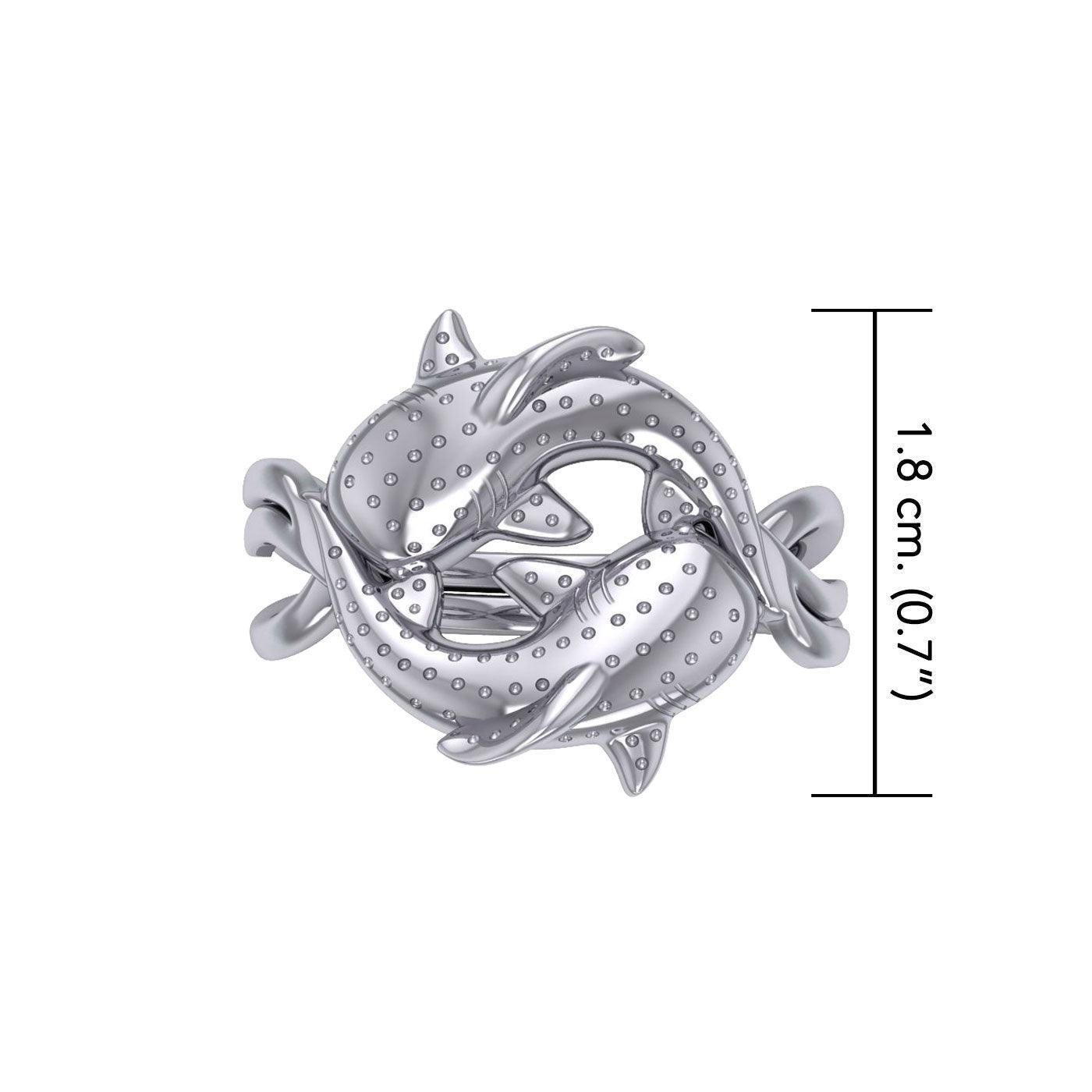 Marine Harmony Sterling Silver Whale Sharks Puzzle Ring by Peter Stone TRI2471