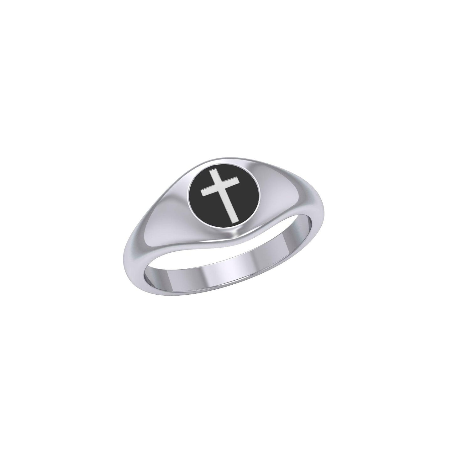 Spiritual Elegance Sterling Silver Faith Cross Women Ring with Black Accent by Peter Stone Jewelry TRI2474